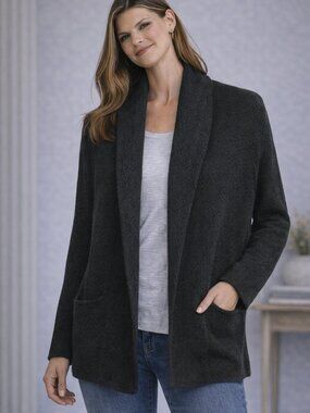 Peruvian Connection Black Bouclé Shawl Collar Cardigan Coat Size L NWT